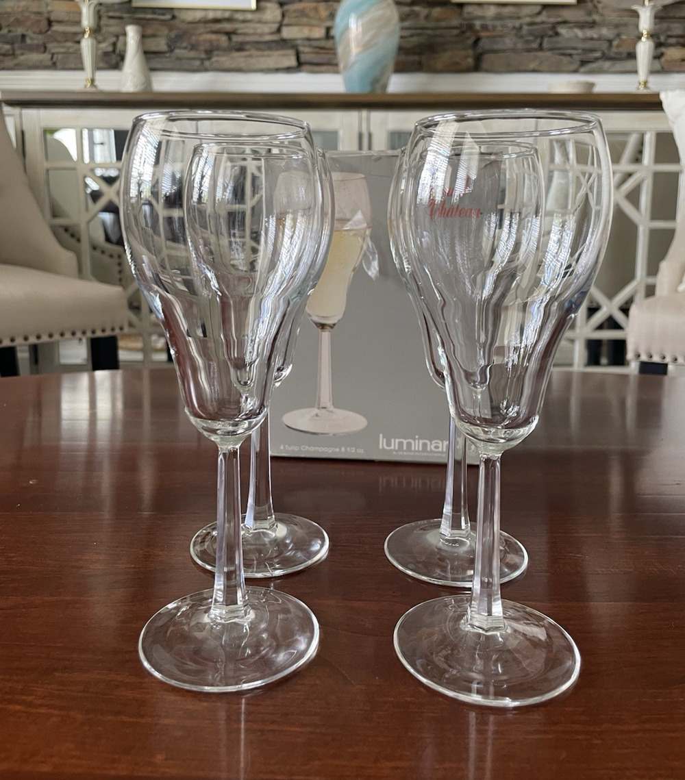 Vintage Luminarc Tulip Stem Wine Glass 8.5oz Set Of 4